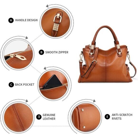 🆕Women Orange Brown Genuine Leather Purses and Handbags Tote Shoulder Bag - Picture 10 of 11